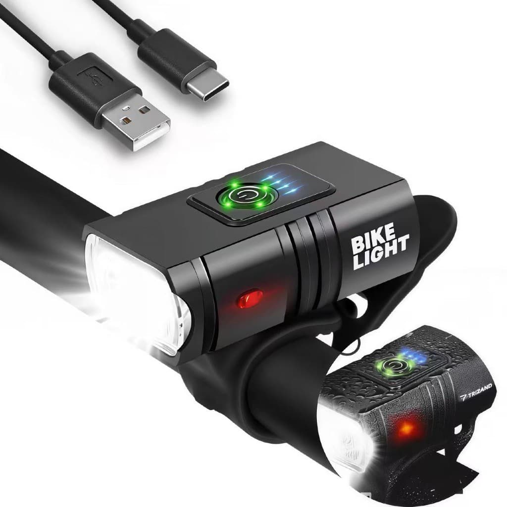 Lanterna Bicicleta Luz Forte Farol De Bike 2 Led Cree T6 800 lumens Recarregável Usb Com Medidor 5 Modas