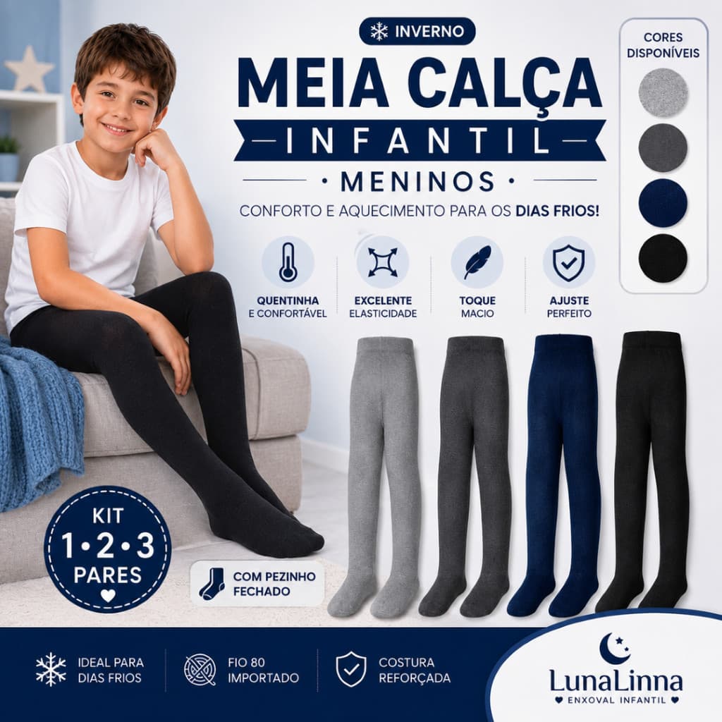 Meia Calça Infantil Menino Segunda Pele Para Inverno