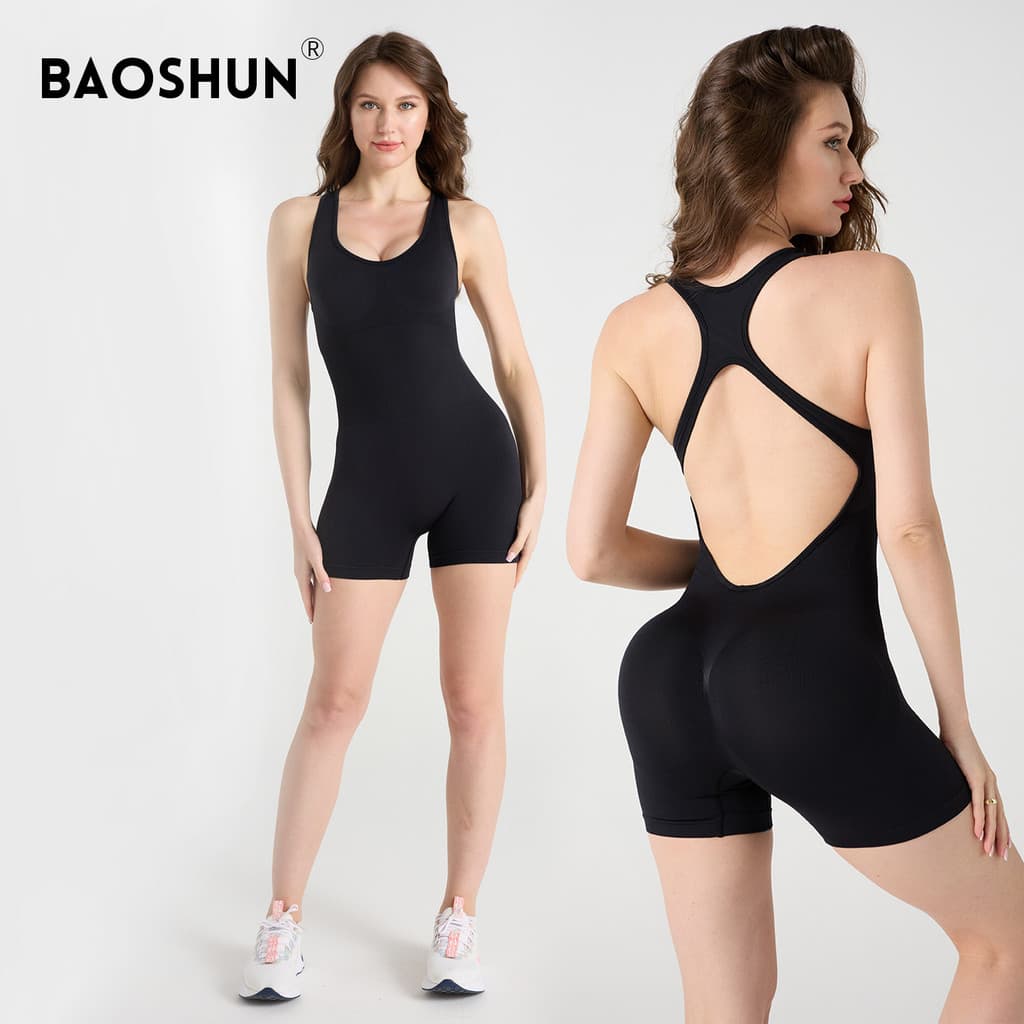 Europeu americano roupas de Yoga de uma peça feminina com almofadas no peito destacável oco bonito volta respirável laze