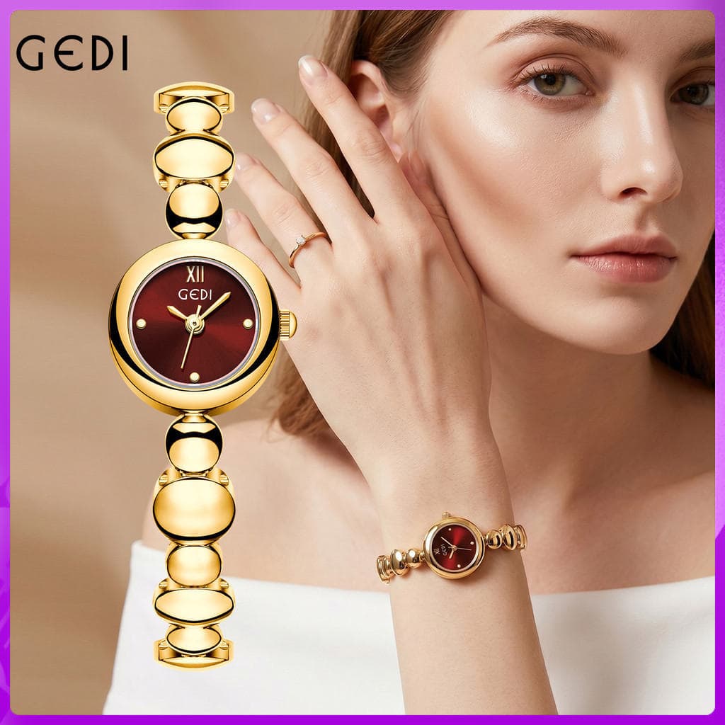 GEDI retro disco pequeno relógio feminino corrente de contas suave impermeável temperamento refinado