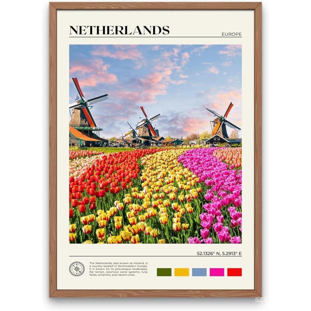 Pôster de Arte de Parede StudioUBILA Países Baixos, Impressões Decorativas de Paisagens Urbanas, Arte de Parede para Dec