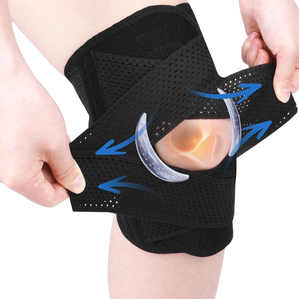Joelheira esportiva AOOWU, joelheira com estabilizadores laterais e almofadas de silicone, joelheira ajustável para pate
