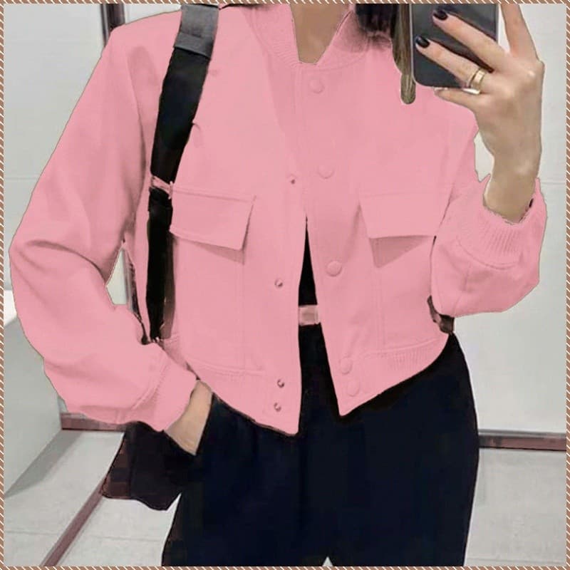 Jaqueta unissex com bolsos grandes, jaqueta feminina de cano alto.