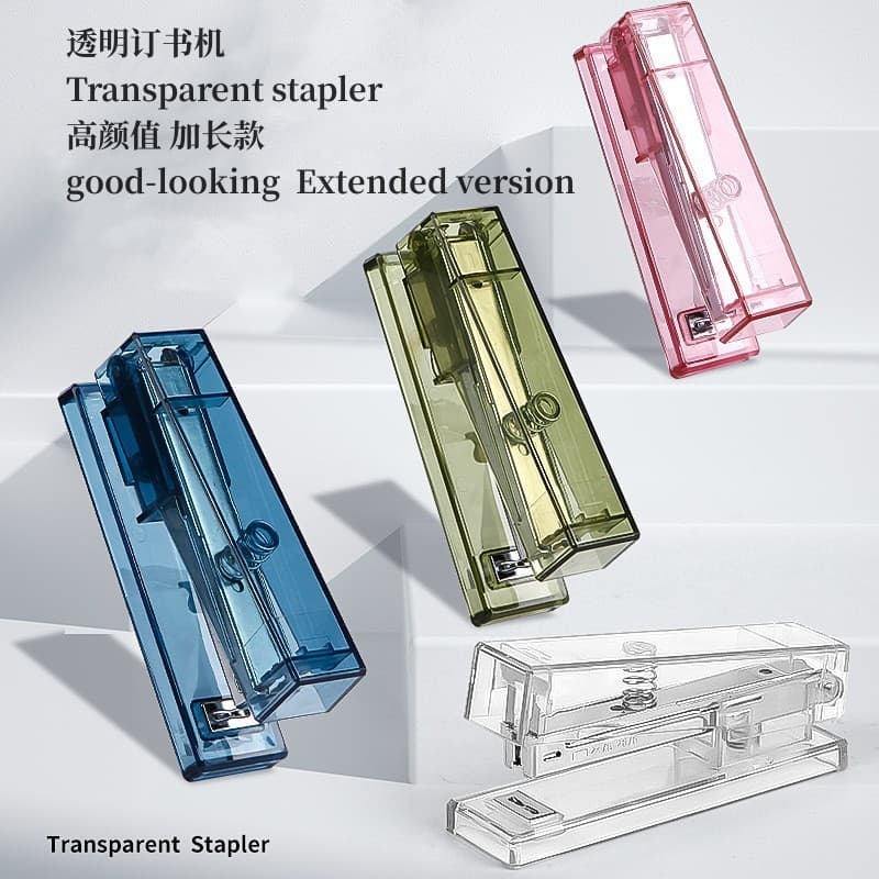 Conjunto de grampeadores transparentes, grampeador de escritório simples, material de papelaria para estudantes, organiz