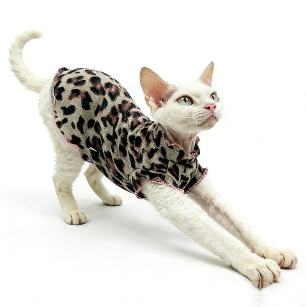 Roupa para Gatos Primavera/Verão, Vestido Fino Sem Mangas com Estampa de Leopardo para Gatos Devon Rex e Shorthair, Vest