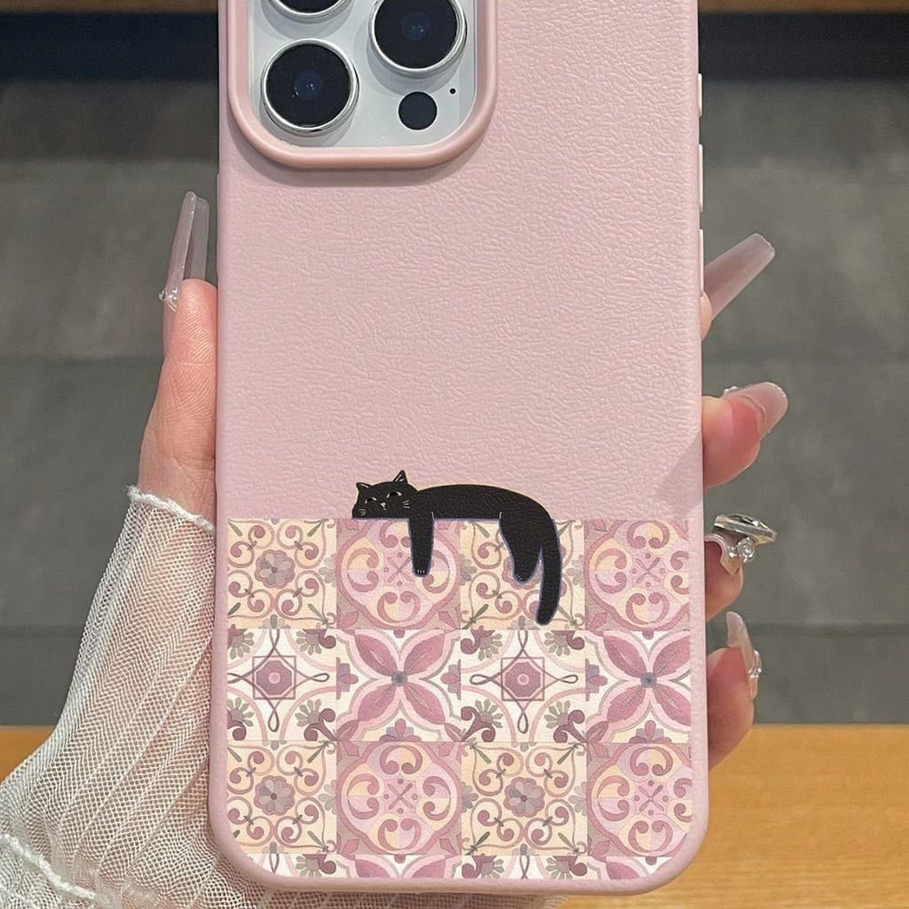 Telha gato preguiçoso adequado para iphone16promax caso de telefone Apple 15 simples 14 europeu americano 17 imitação te
