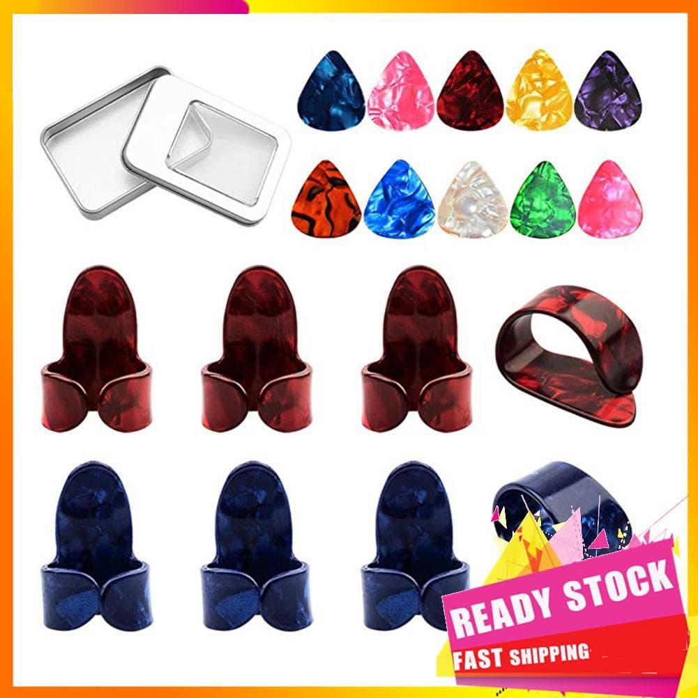 Gfgfgfgg 10 palhetas para guitarra, kit de 6 dedos e 2 polegares para guitarras acústicas, banjo, ukulele com caixa de