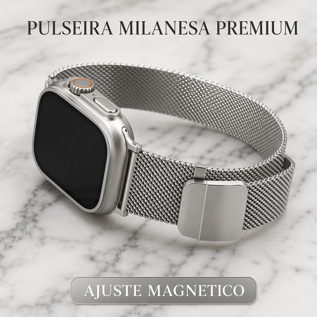 Pulseira Milanese Premium para Apple Watch — Malha de Aco Inox Prata com Fecho Magnetico | Compative