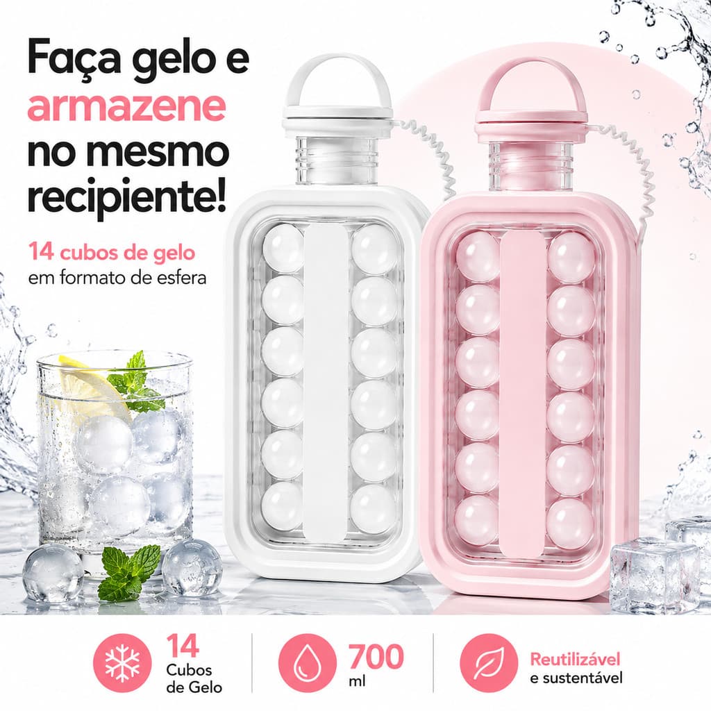 Garrafa Forma De Gelo Silicone Cubo Esfera Bebida Gelada BPA Free