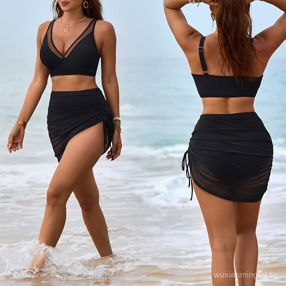 26Deep, moda de comércio exterior, novo maiô feminino de duas peças com emenda de malha em cor sólida RMHU