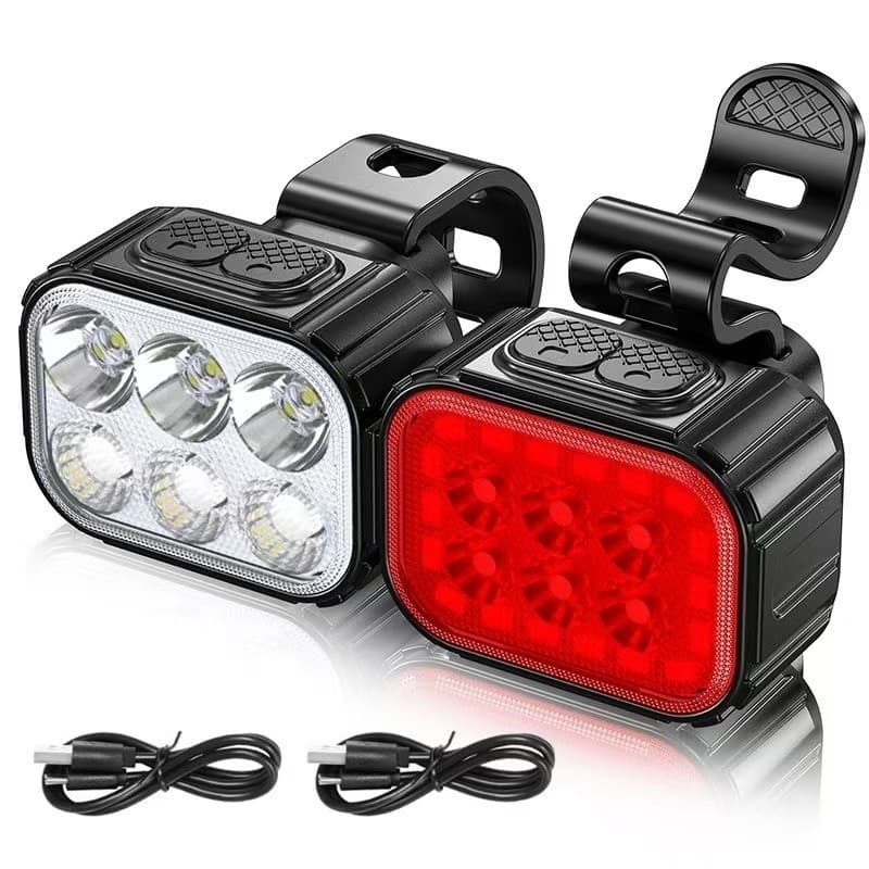 Kit Farol + Lanterna Traseira Bike 6 Led resistente a agua Recarregável USB