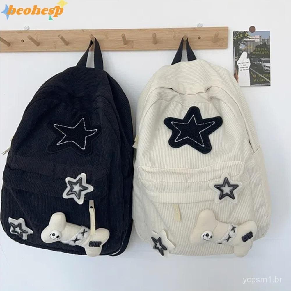 Mochila de Viagem BEOHESP, Mochila Estudantil Ajustável Y2K Feita de Veludo com Padrão de Estrelas, Grande Capacidade