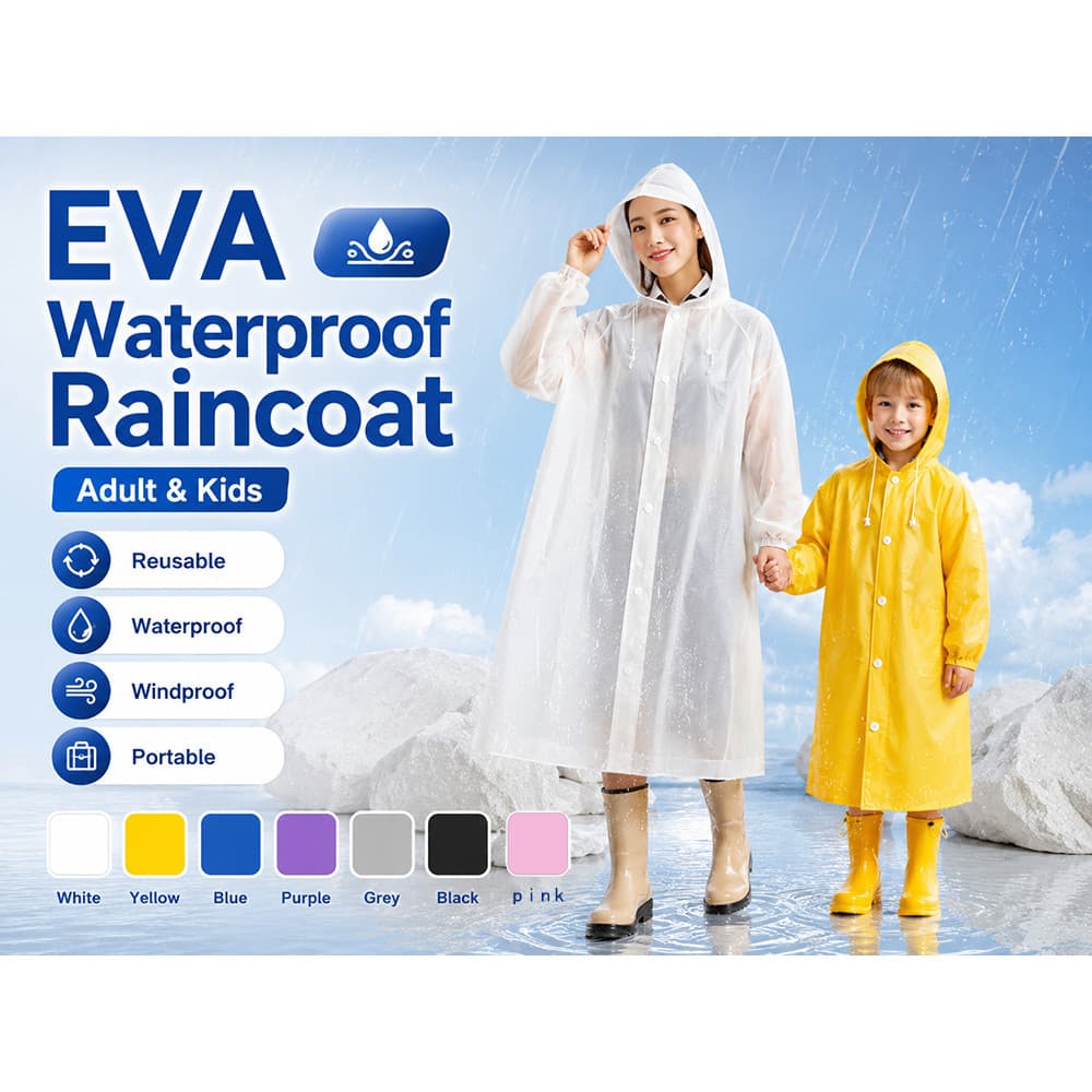 Capa de chuva EVA para crianças adultas à prova d'água à prova de vento longa com capuz capa de chuva portátil reutilizá