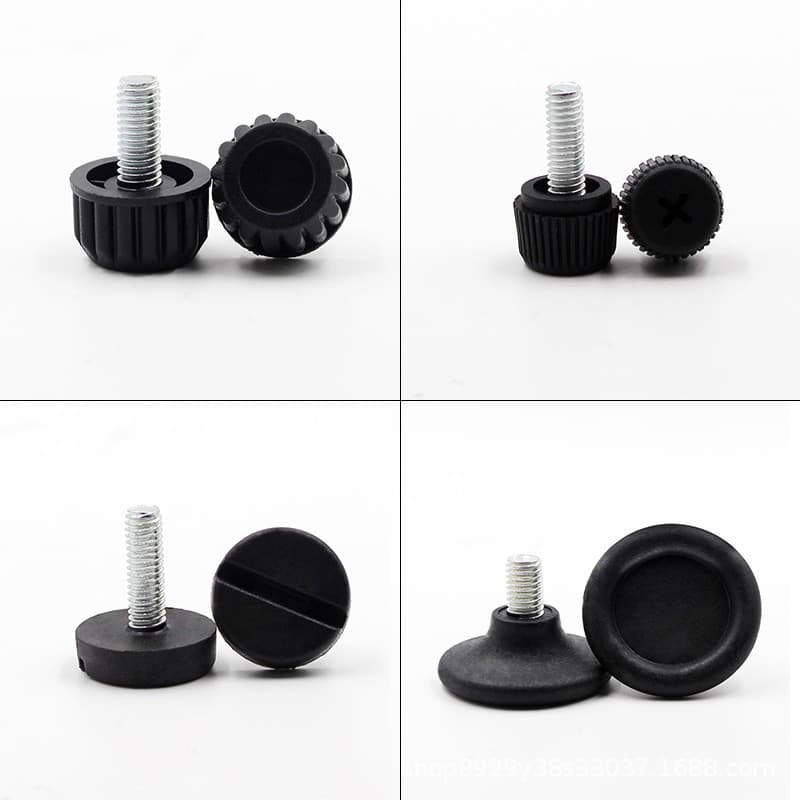 Yalili Hardware Chapa de Ferro Base Preta Parafusos Ajustáveis para Pés de Móveis, Almofadas de Plástico para Pés, Copos