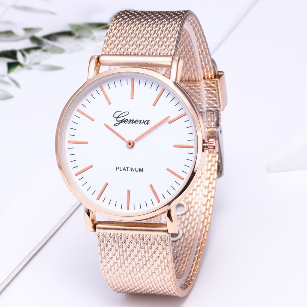 Relógio de Quartzo Simples com Pulseira de Malha de Genebra Relógio Masculino Feminino Fabricante E-commerce