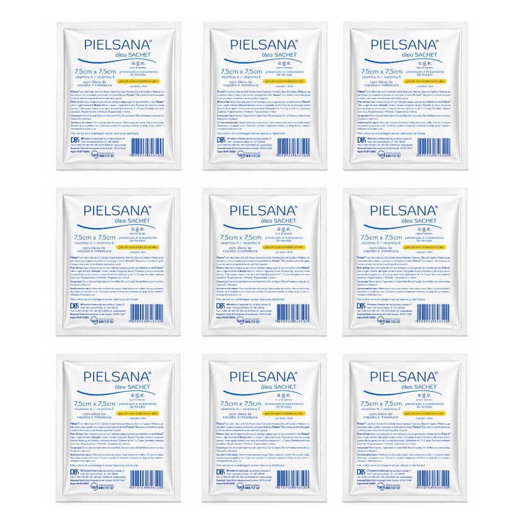 Kit 9x Curativo Gaze De Rayon Pielsana c/ oleo DBS 7,5X7,5cm
