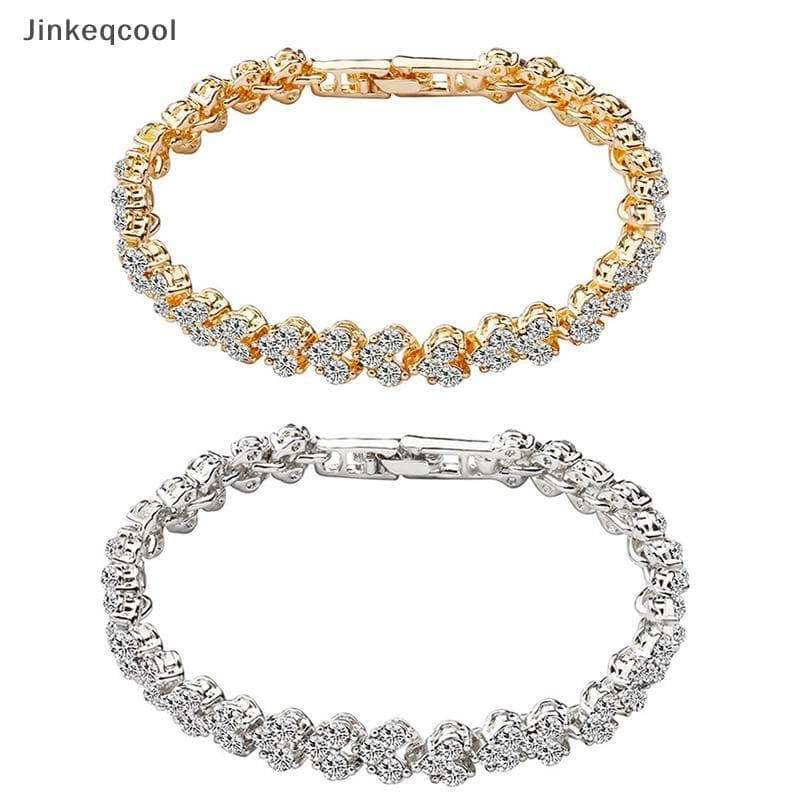 Jqbr Coração Strass Cristal Corrente Pulseira Feminina Charme Manguito Jóias QDD