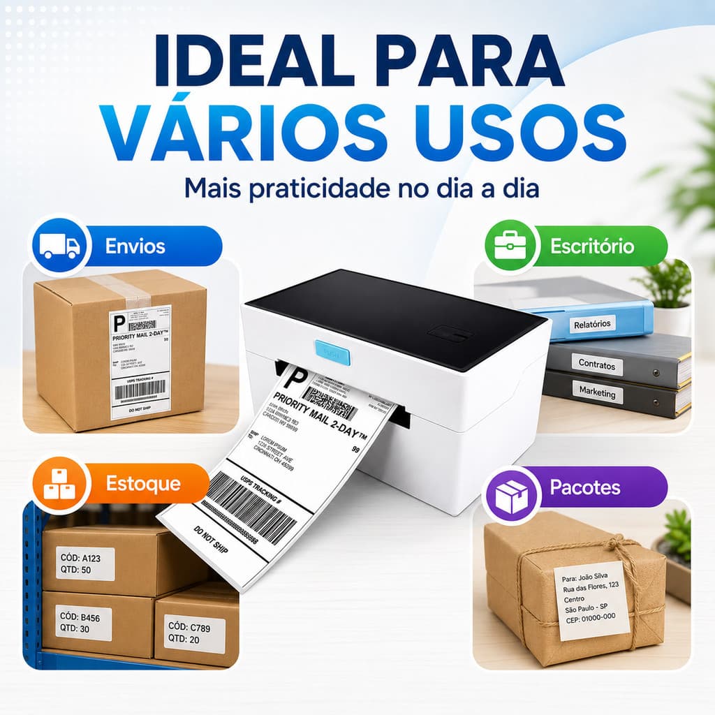 Impressora Térmica Etiquetas USB sem Tinta | Código de Barras para Envio e Loja Online | 110mm