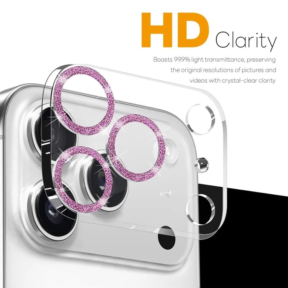 Filme Protetor De Lente De Câmera Para Iphone 17 Pro Max 16 15 14 13 9H Super Duro Glitter Brilhante Bling Capa