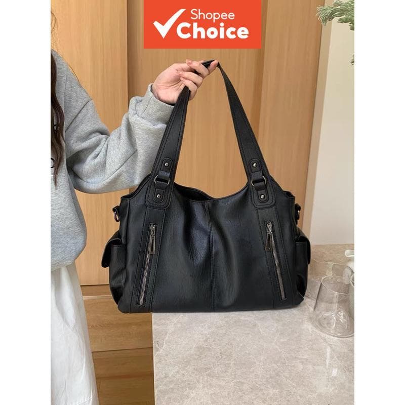 Bolsa feminina de ombro e tiracolo retrô, grande capacidade, couro PU durável, casual, versátil para o dia a dia, para