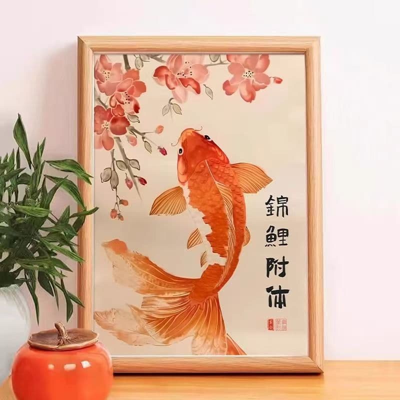 Nova pintura decorativa de peixe koi da sorte em estilo chinês para decoração de, quadro decorativo para mesa de es
