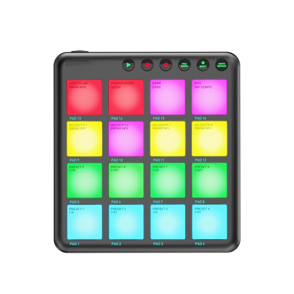 Controlador MIDI Swokely 16 teclas RGB dinâmico Pad BT sem fio recarregável portátil plug and play para desempenho de