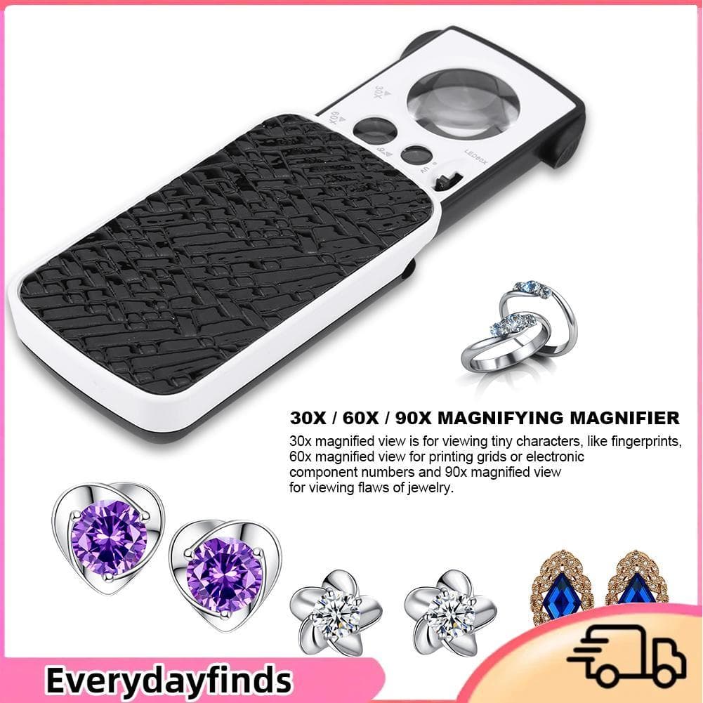 Everydayfinds-br Lupa de joalheiros lupas jóias óptica 2 cores 30x / 60x 90x ferramenta joalheiro lupa de luz led