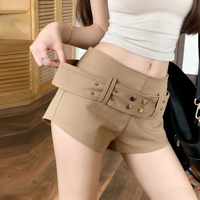 [Novo produto] Doce legal quente menina cinto salgueiro prego calças casuais mulheres verão cintura alta Super Shorts ca