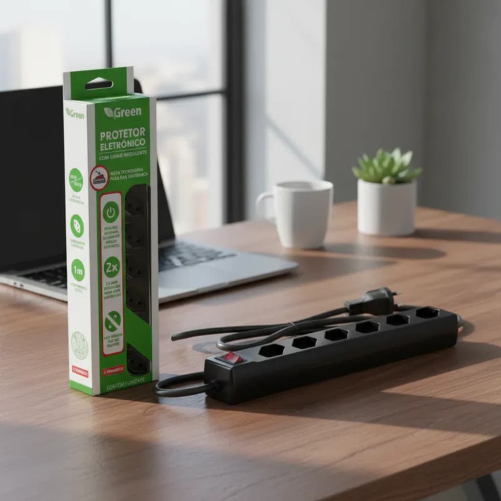 Régua De Tomadas Filtro de Linha 5 Tomadas 110/220V Protetor Eletrônico Inteligente