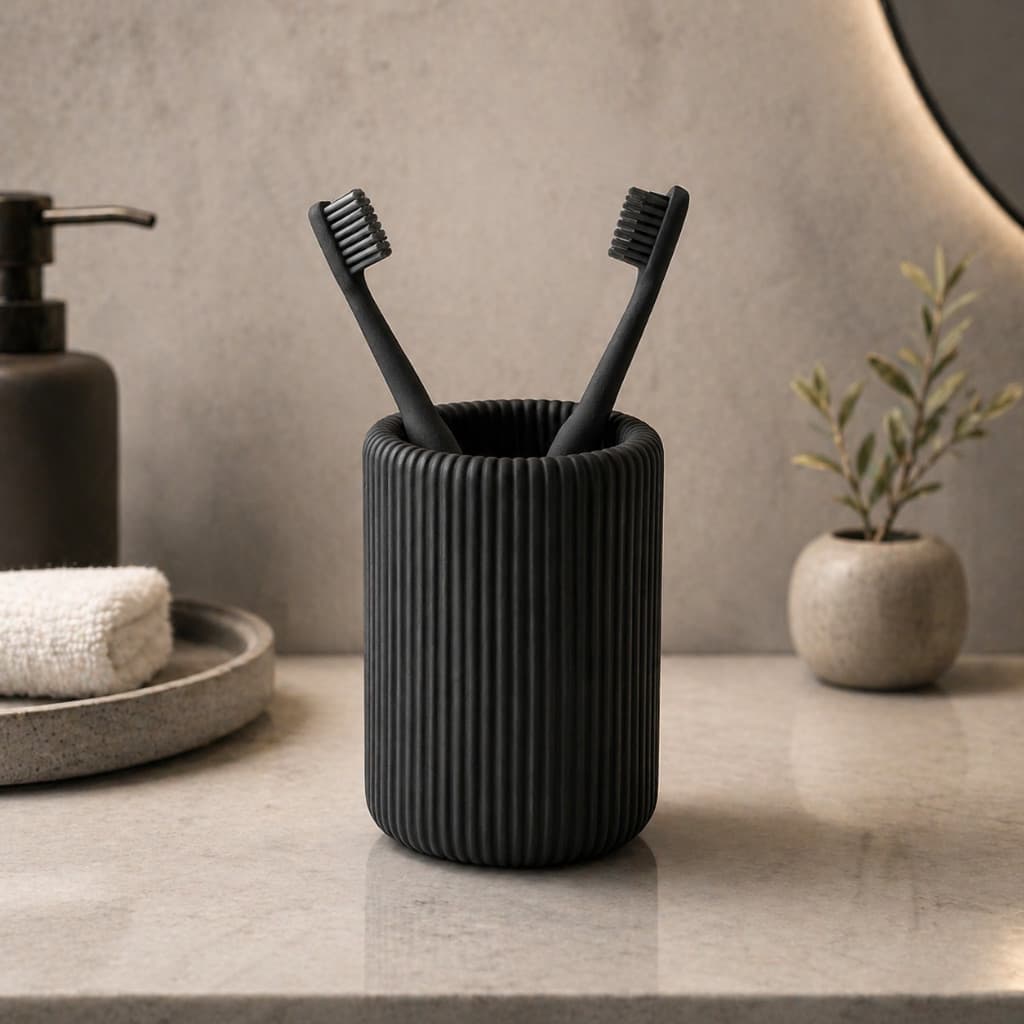 Porta Escova de Dente Canelado Decorativo para Bancada do Banheiro Moderno