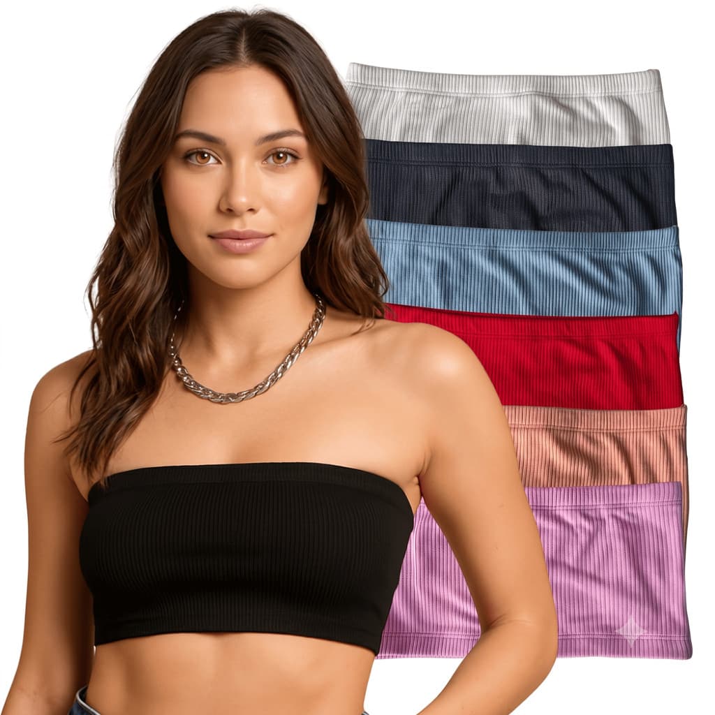 Kit Top Tomara que Caia Faixa Canelado Frente Dupla Sem Alça Moda Íntima Feminina M G GG