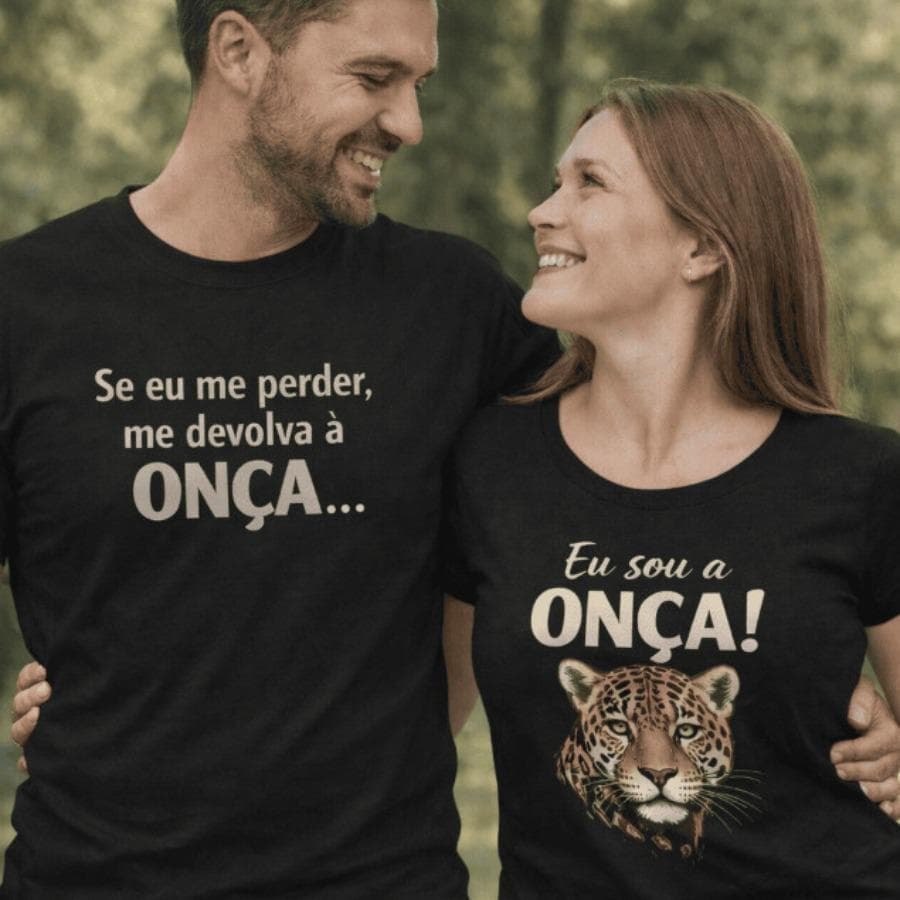 Conjunto Kit Casal 2 Camisetas "DONA ONÇA" Namorados 100% Algodão Premium | Casal Engraçado