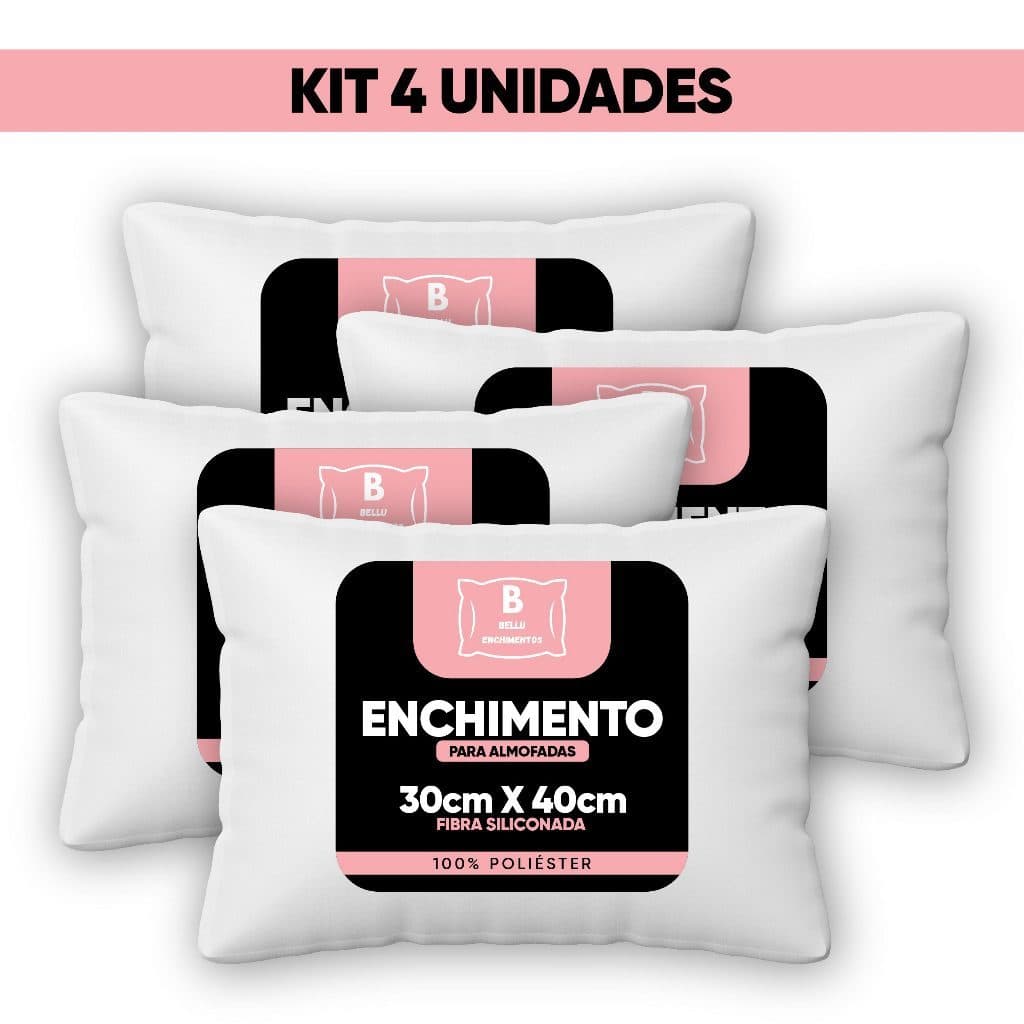 Kit 4 Refil de Almofada 30x40 100% Fibra Siliconada, Super Cheio e Macio.
