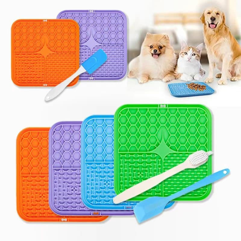 Tapete de silicone com ventosa para cães, tapete de alimentação lenta para animais de estimação, tapete anti-asfixia par
