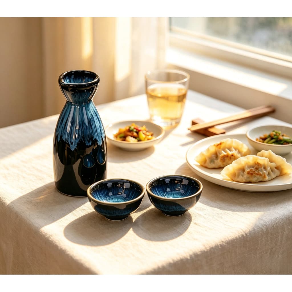 Conjunto de saquê cerâmico artesanal, garrafa de vinho com duas taças para bebidas alcoólicas