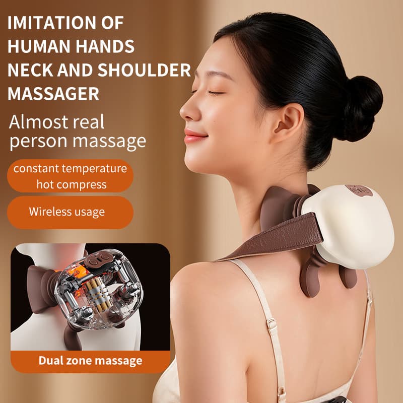 Pequeno pequeno ombro pescoço massageador automático amassar aquecimento chanfrado massagem muscular xale pescoço ombro
