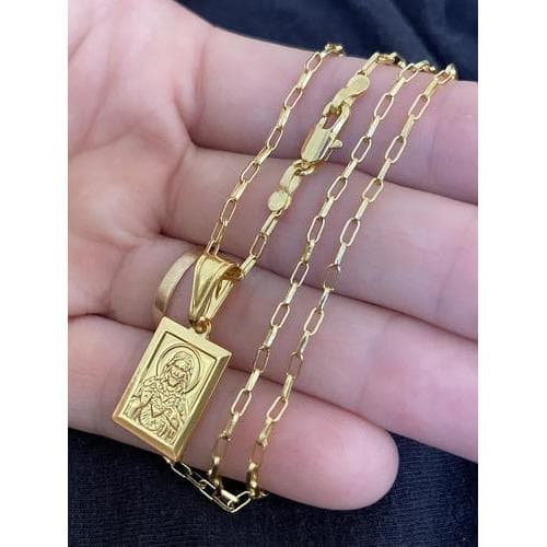 Cordão Masculino Cadeado Alongado 1.8mm + Placa Face Cristo Dourado