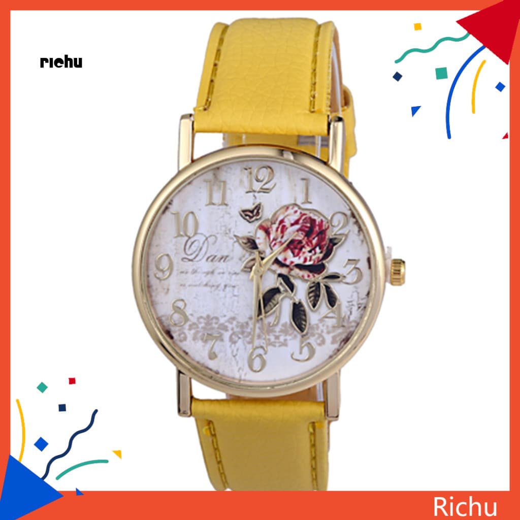 Faux Leather Strap Ladies Watch Women Classic Stylish Women’s Rose Pattern with Round Dial Accurate Quartz Movement fo