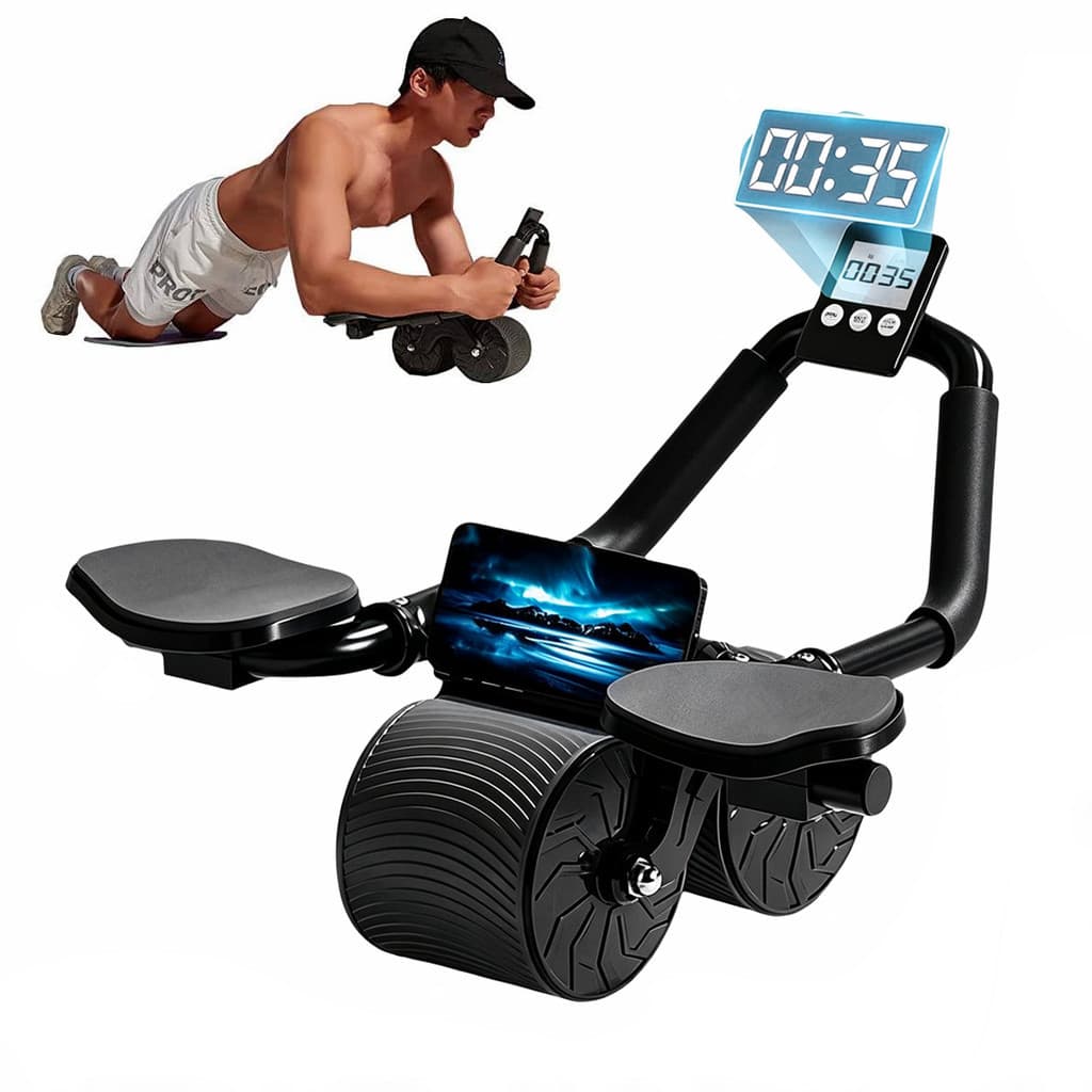 Roda Abdominal com Apoio para Antebraços, Retorno Automático, com Timer Integrado e Apoio para Joelhos,
