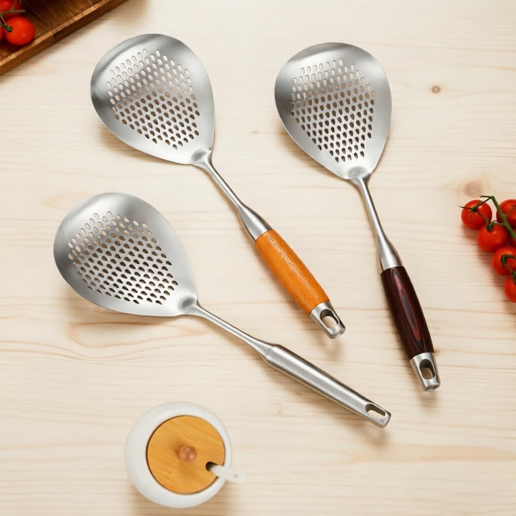 Escumadeira de aço inoxidável 304, escumadeira para pimentas, utensílio de cozinha doméstico para retirar bolinhos, desi