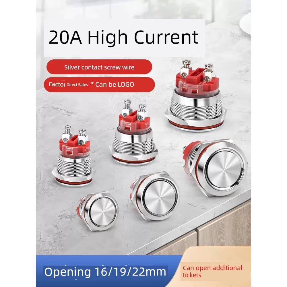 16 1922mm botão de pressão de Metal interruptor de alta corrente 20A reinicialização automática à prova d'água estilo cu
