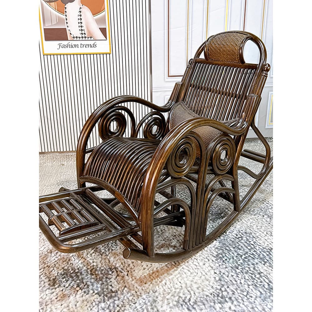 [Natural Real rattan] cadeira de lazer de vime artesanal cadeira de balanço reclinável cadeira de cochilo doméstico idos