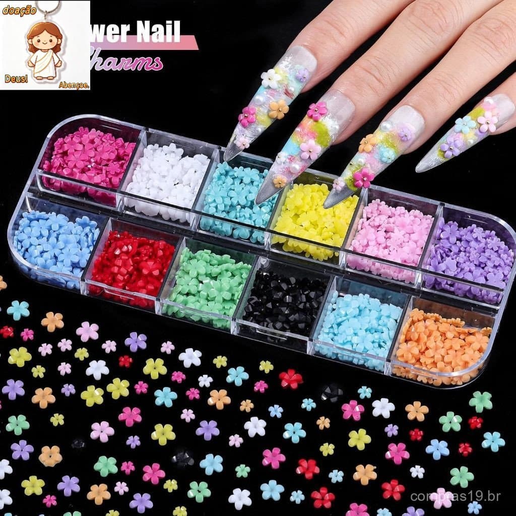 Caixa de Encantos Unhas Flor 3D para Nail Art/Fofo Coloridos Florais de Acrílico para Unhas com Pétalas