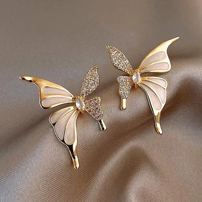 Brincos De Borboleta Fofos Da Moda Para Mulheres Asas De Cristal De Óleo Esmaltado Branco