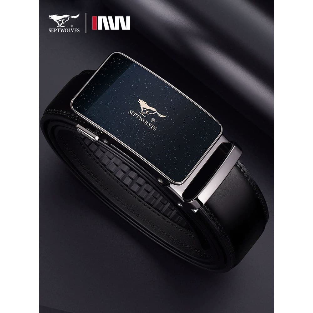Sete lobo cinto de couro genuíno masculino 2025 novo cinto masculino fivela automática calças jovens cinto masculino