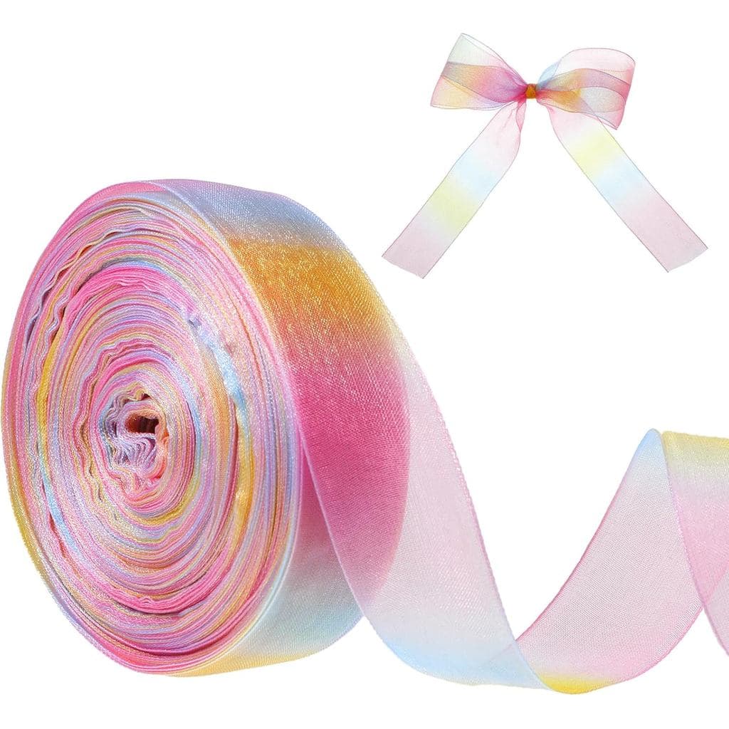 Fita de Organza de 50 Jardas, Fita Gradiente Arco-Íris, Fitas Coloridas de Chiffon, Fitas de Cetim Arco-Íris para Embala