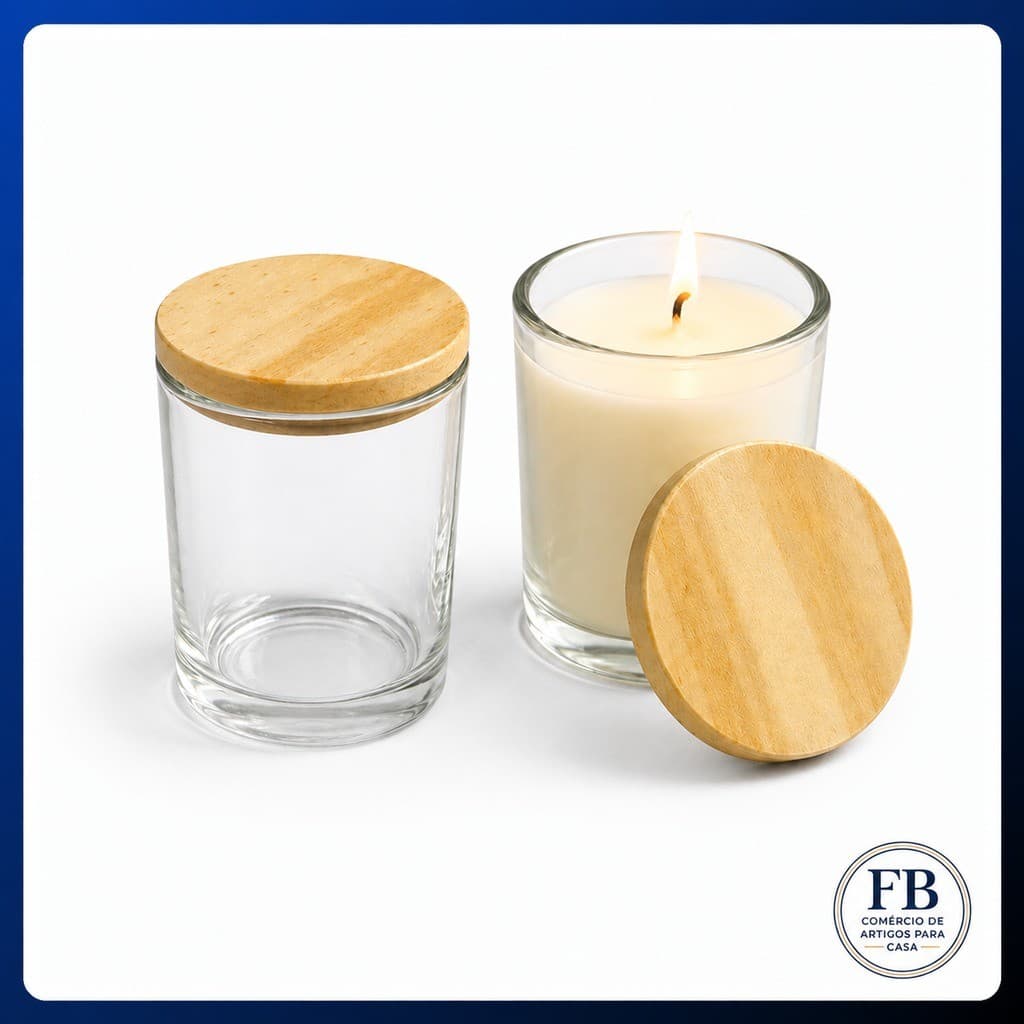 Kit 10 Potes de Vidro 70ml Tampa Madeira Para Velas Artesanais Aromaticas Lembrancinhas
