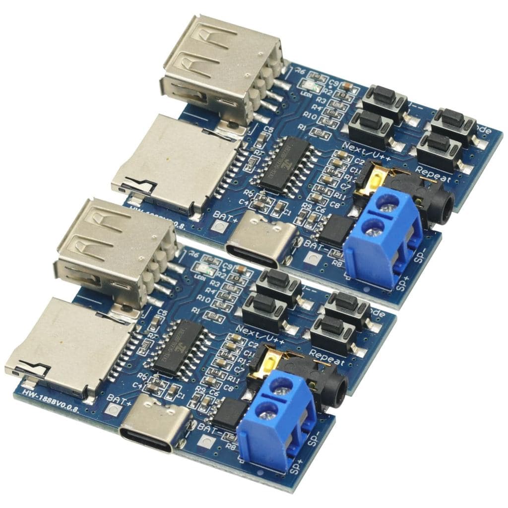 2PCS Módulo Decodificador de Formato MP3 com Placa USB Tipo-C para Cartão TF e Disco U, Amplificador e Reprodutor de Áud