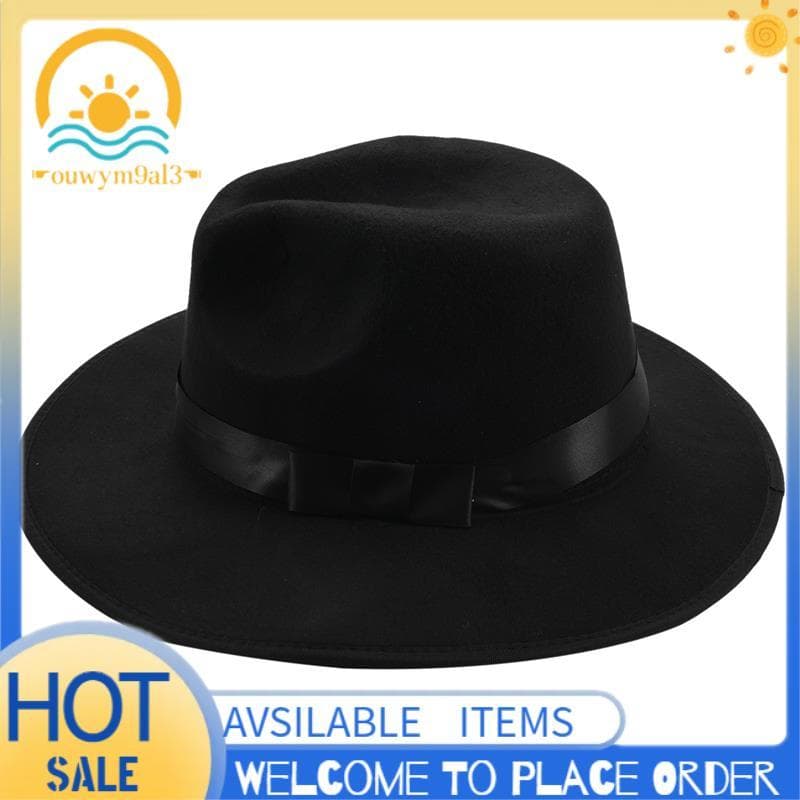Chapéus Unissex Masculinos E Femininos , Bonés Panamá Fedora , Aba Larga Reta , Feltro Duro , Preto