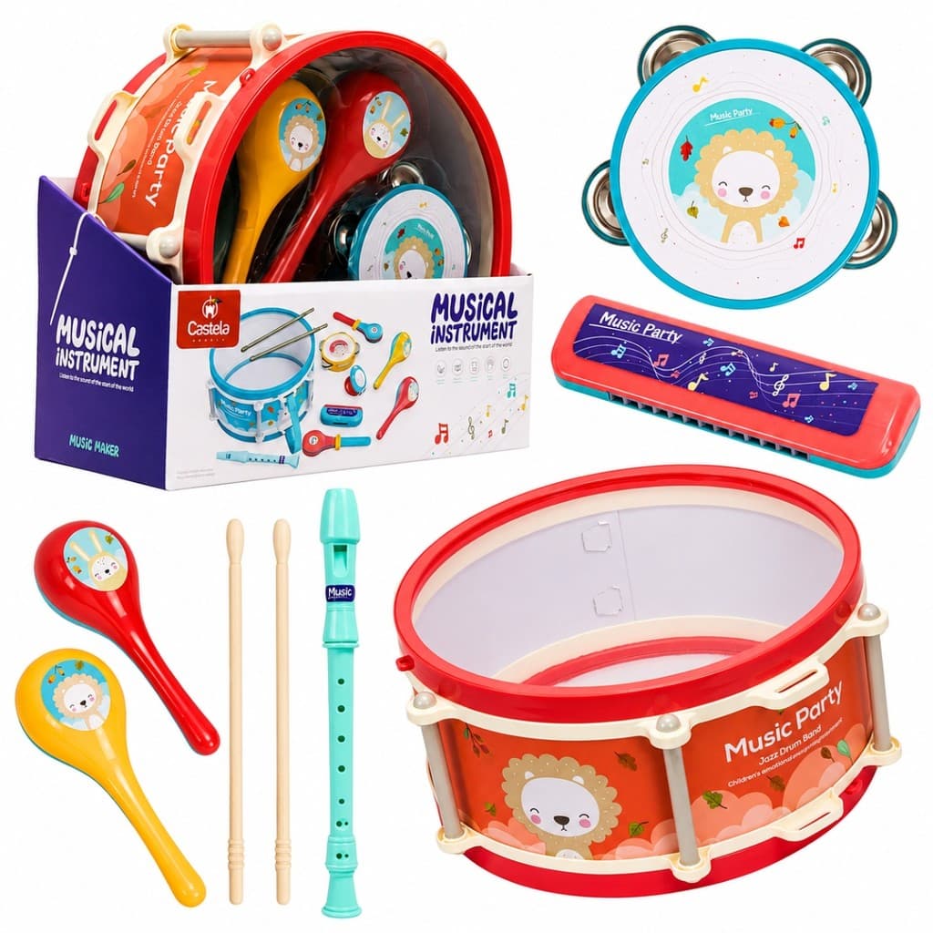 Kit Bandinha Infantil Instrumentos Musicais Castela Brinquedo Educativo Musicalização Crianças Atacado 8 Peças